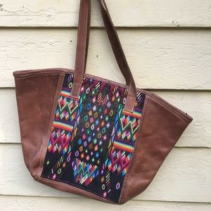 Embroidered leather tote bag